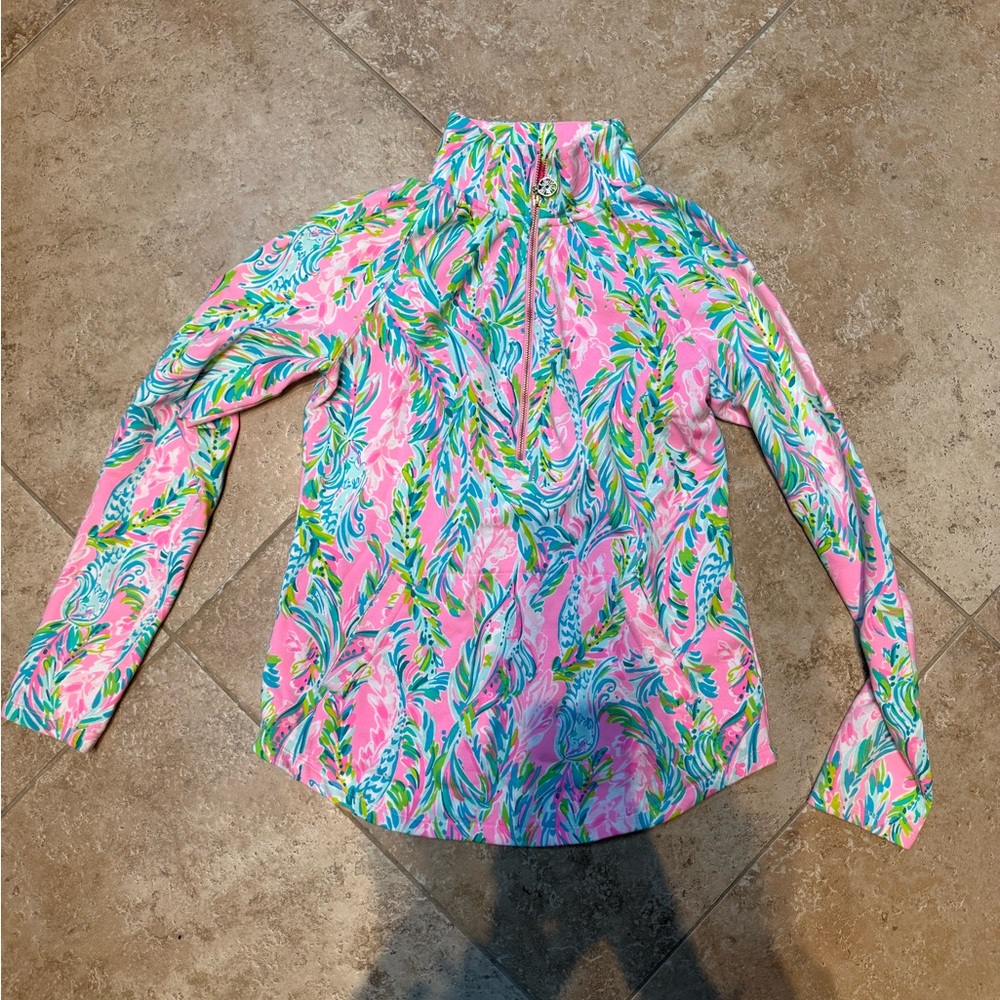 LILY PULTIZER Womens Pink Tropical-Print Quarter-Zip Pullover